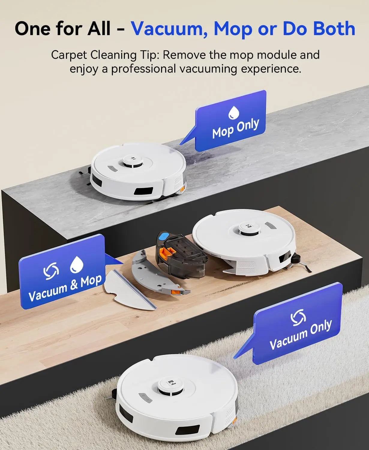 Robot Vacuum and Mop 20,000Pa Suction, 120-Day Self-Emptying, LiDAR Navigation, App Control for Pet Hair, Hard Floors, Carpet