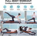 Foldable Pilates Reformer Machine, Studio Grade Pilates Equipment For Home Use and Gym Workout, Core Strength Training Fitness Station With Jump Board For Advanced And Beginner Users, Gray