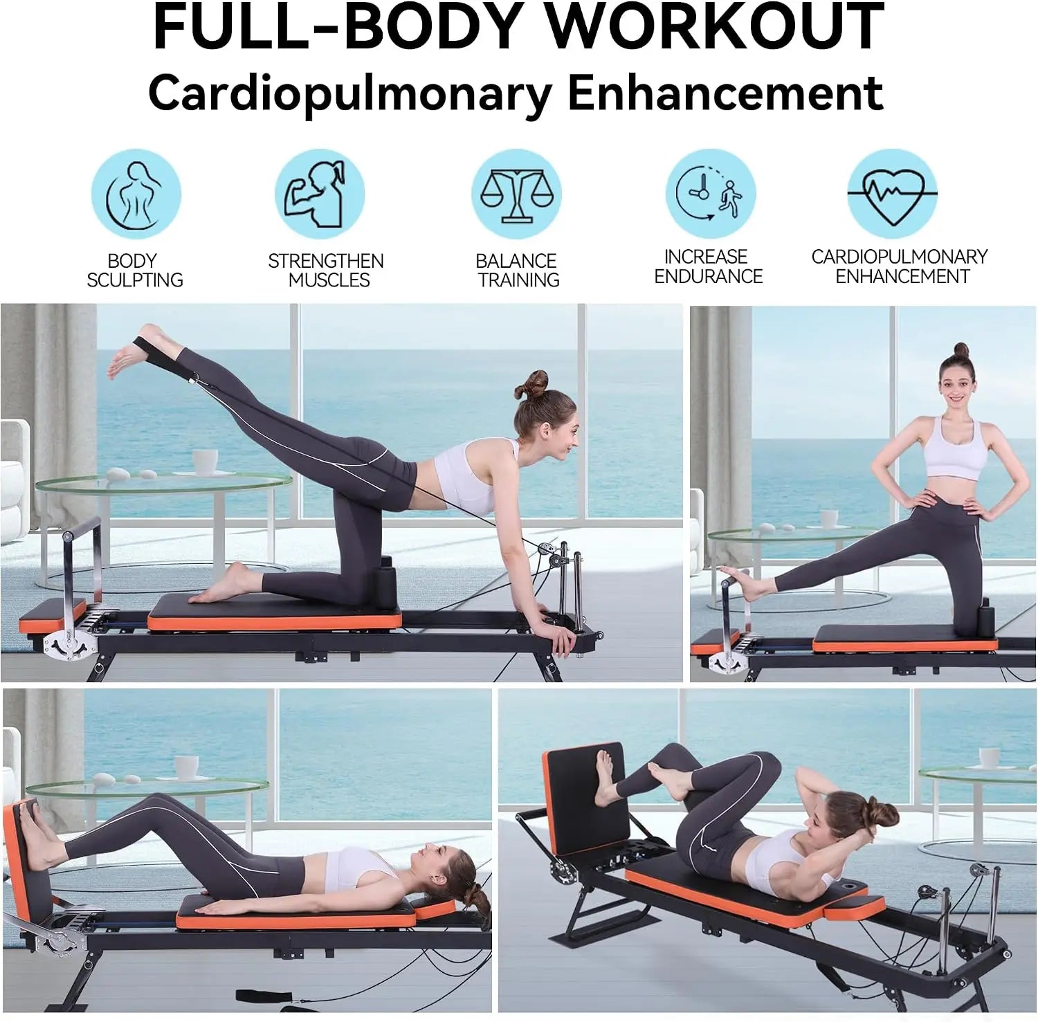 Foldable Pilates Reformer Machine, Studio Grade Pilates Equipment For Home Use and Gym Workout, Core Strength Training Fitness Station With Jump Board For Advanced And Beginner Users, Gray