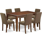 7-Piece Dining Set with 6 Linen Fabric Chairs, 36x60 Inch Rectangular Table