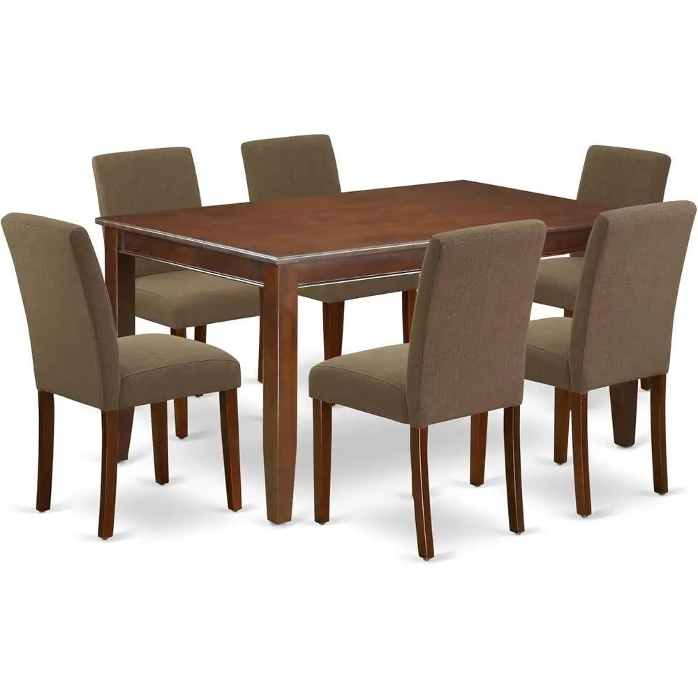 7-Piece Dining Set with 6 Linen Fabric Chairs, 36x60 Inch Rectangular Table