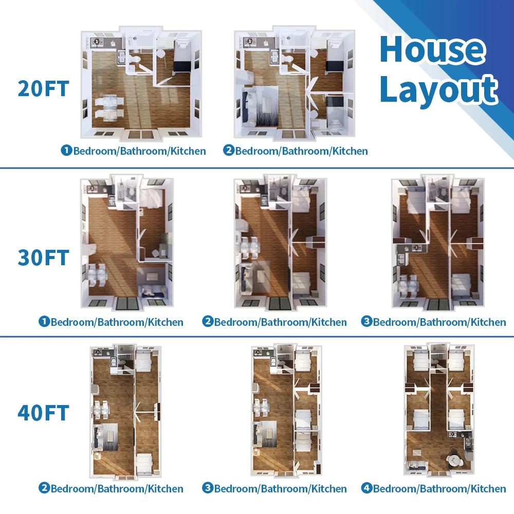 Luxury 1-4 Bedroom Extendable Modular Container Villa Foldable Portable Houses with Kitchen 20ft and 40ft Sizes Tiny Homes