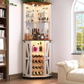 Illuminated Tall Wine Bar Cabinet with Mirror and Adjustable Shelves for Dining or Living Room