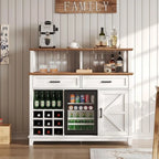 47" armhouse Coee Bar Cabinet with 15" Rerigerator & Wine Rack & Glass Holder, Wine Cabinet with Storage Ders & Open Shelves, Si