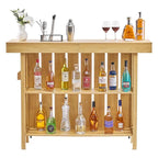 Home Bar Unit, Wine Bar Cabinet Table 3-Tier with Storage Shelves, Opener Storage Box & Adjustable Foot Pads, Black Footrest, Wood & Metal Liquor Cabinet for Home, Basement, Kitchen, Living Room