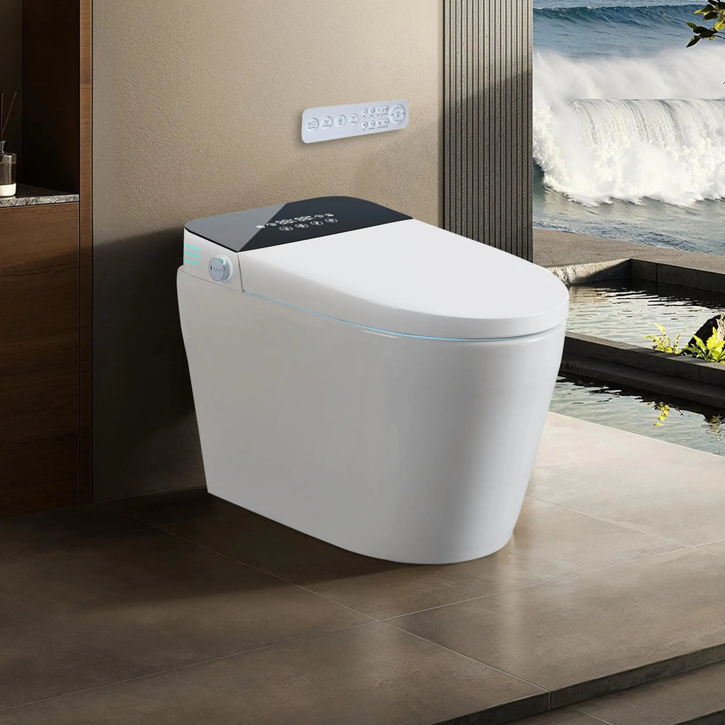 Tankless Smart Toilet Built-in Bidet Auto Flush Heated Seat Remote Control Foot Sensor