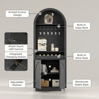 79 Tall Arched Pantry Cabinet with LED Light & Charging Station, Coffee Bar Liquor Cabinet with Wine Rack & Glass Holder, Kitche