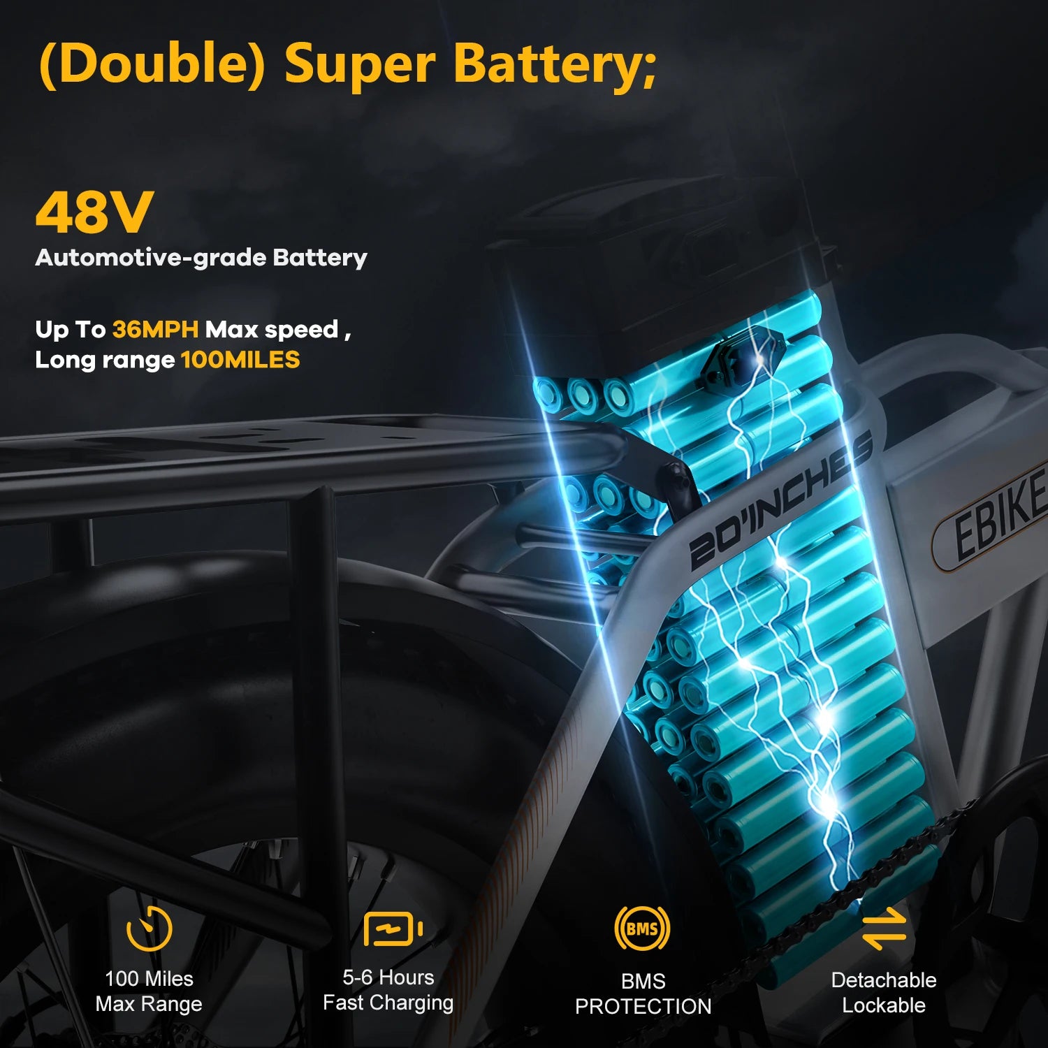 Cybervelo 1000W High-Speed Brushless Electric Bike 20 Inch Fat Tire Folding Design for Adults 48V Removable Battery up to 80 Miles Range Commuter E-Bicycle EK4