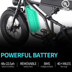 Freego 1400W Electric Bike 48V/22.5Ah Ebike 20  x 4.0 Fat Tires Electric Bicycle Removable Battery 34MPH & 43 Miles Long Range