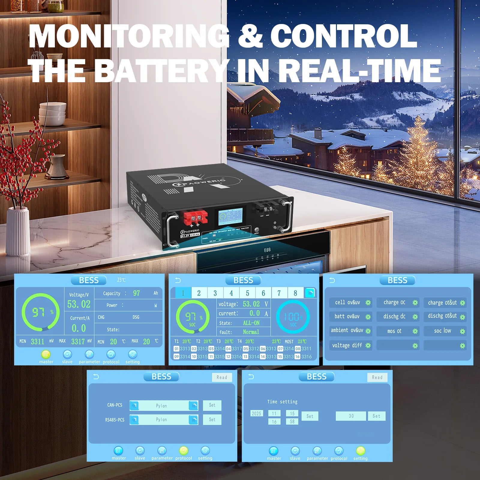 51.2V 135Ah Rack Mount LiFePO4 Battery Smart APP LCD Screen Lithium Iron Phosphate Battery For Solar Energy Storage Off-Grid System