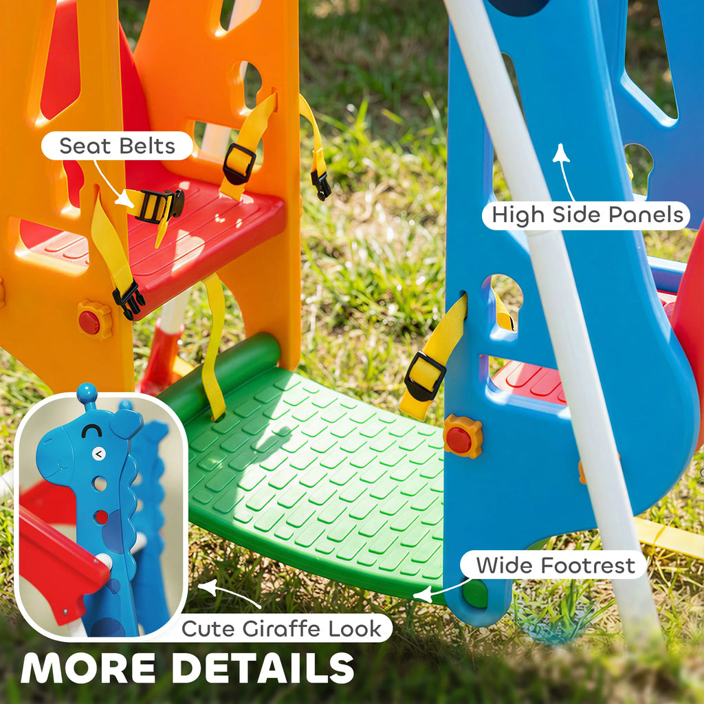 Face-to-Face Kids’ Swing, Stable A-Frame, 2-Seat, Indoor & Outdoor, Baby & Toddler Swing with Safety Belts, Giraffe Design