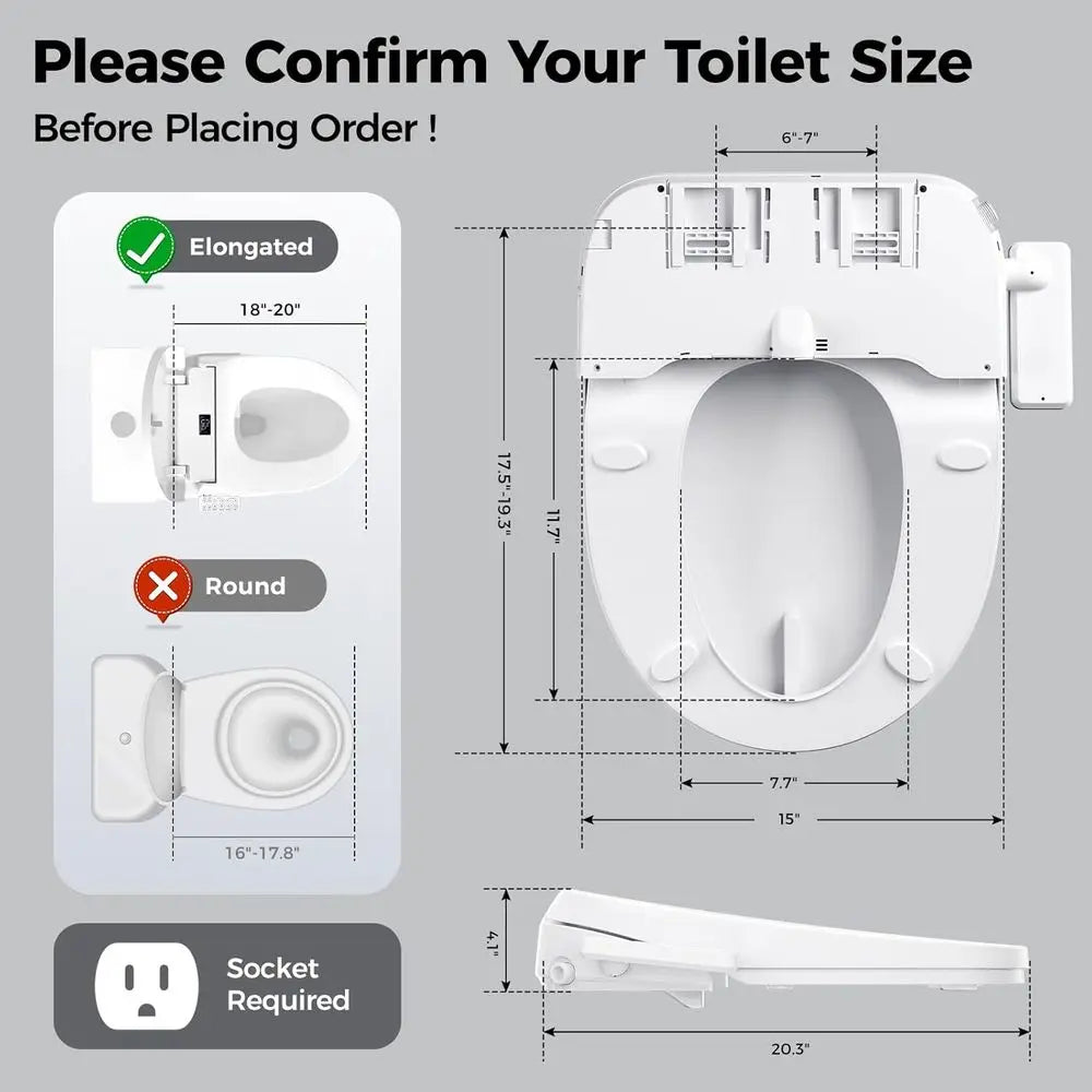 Bidet Toilet Seat Elongated, Electric Smart Heated Toilet Seat, Instant Warm Water & Dryer, Multiple Cleaning Modes, Side Contro