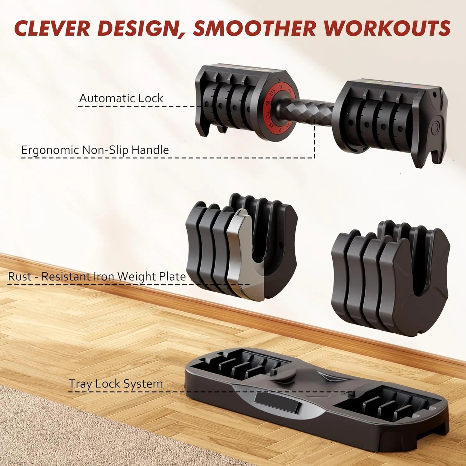 22.5LB 5-in-1 Quick Adjustable Dumbbells, Non-slip Fitness Set for Men & Women Home Workout
