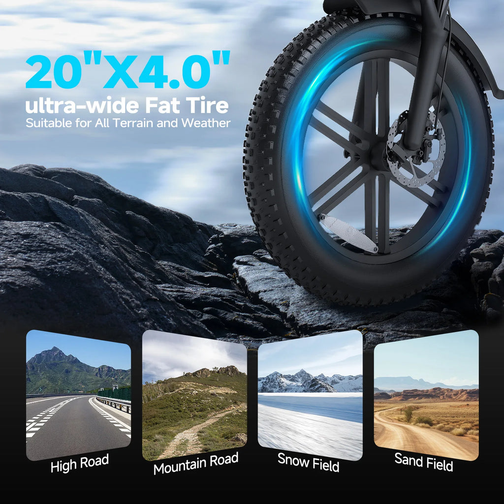 QNUT BK20 Adult Electric Bicycle 1500W 48V 18AH Battery 20" Fat Tire Electric Dirt Bike All-Terrain E-Bike off-road Mountain Bike E Bike