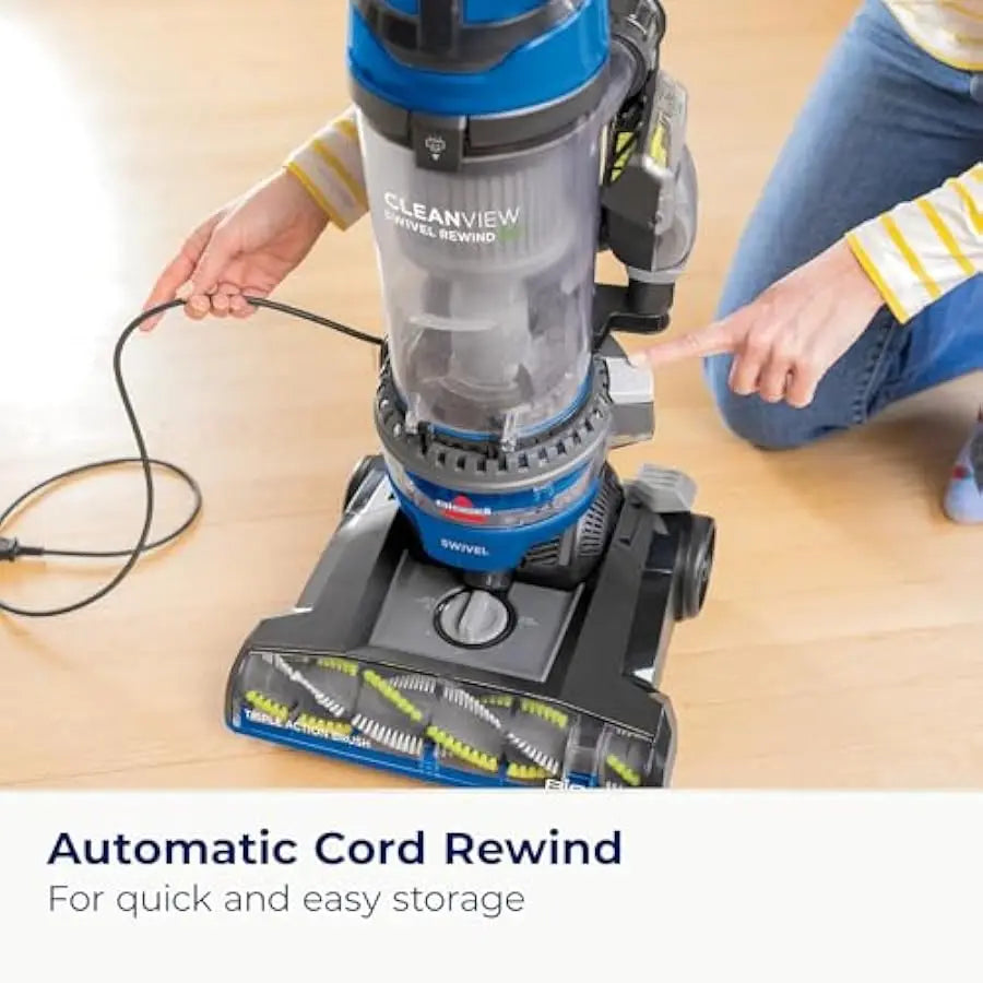 Bissell CleanView Swivel Rewind Vacuum with Automatic Cord Rewind, TurboEraser Upholstery Tool, Triple Action Brush Roll, Swivel