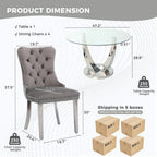47.2 Inch Silver Round Dining Table with 4 Velvet Chairs - Modern 5-Piece Set