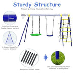 5-In-1 Outdoor Kids Swing Set with A-Shaped Metal Frame and Ground Stake