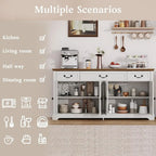 Large 65 Storage Cabinet with 3 Drawers and 4 Doors, White Kitchen Sideboard or Living Room Coffee Bar Wine Cabinet