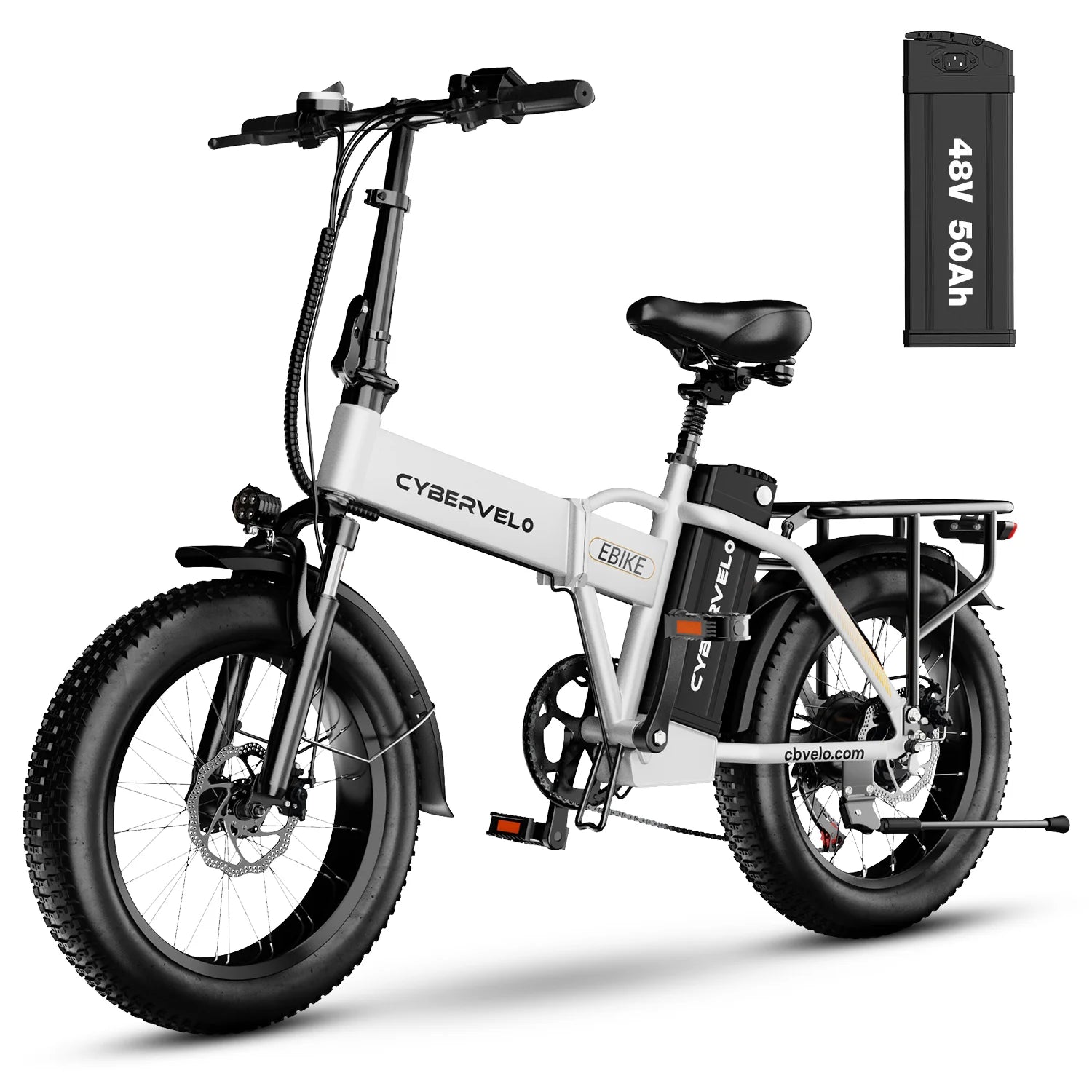 Cybervelo 1000W High-Speed Brushless Electric Bike 20 Inch Fat Tire Folding Design for Adults 48V Removable Battery up to 80 Miles Range Commuter E-Bicycle EK4