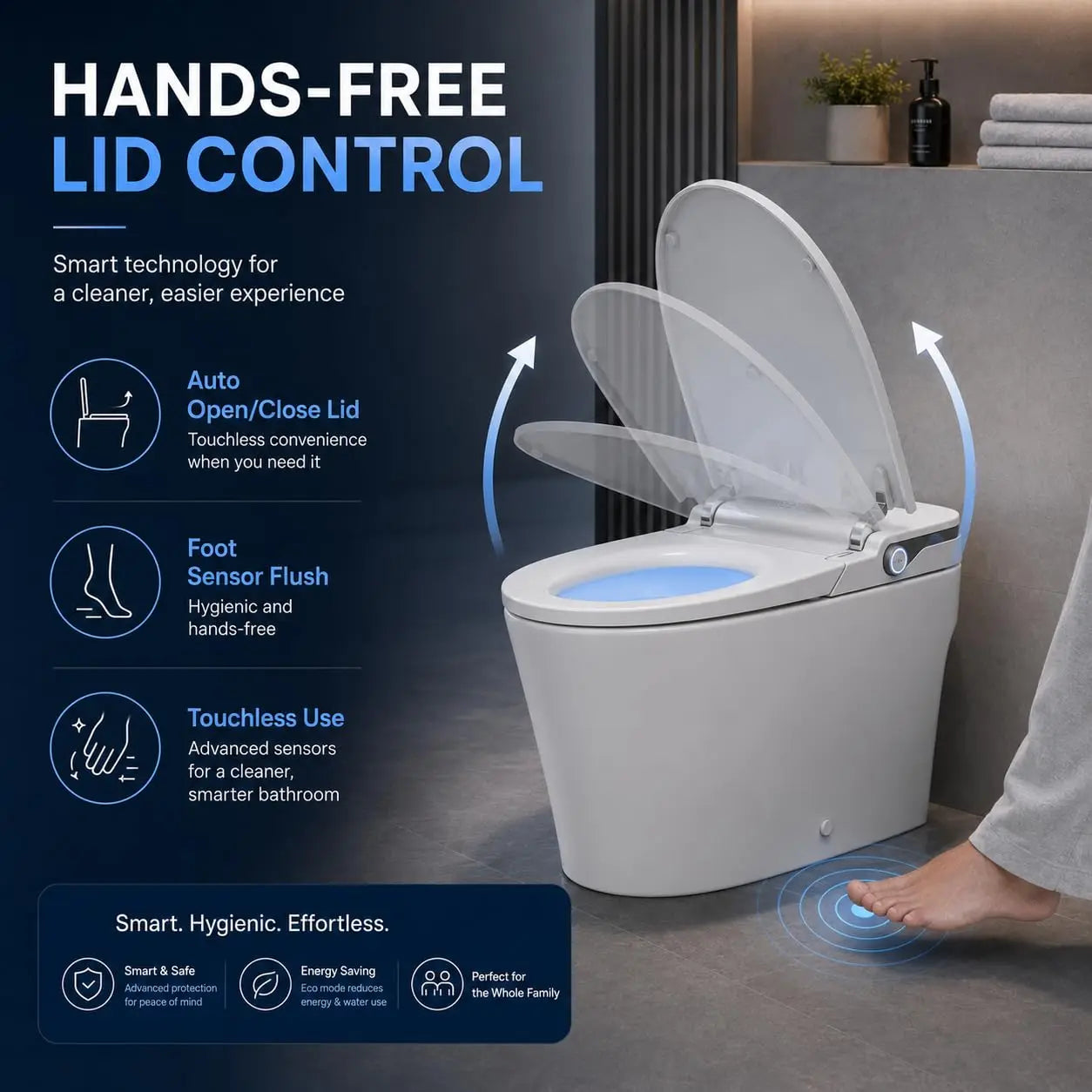 Smart Toilet With Built In Bidet One Piece Ceramic Bidet Toilet Auto Flush Auto Lid Foot Sensor Flush Instant Warm Water Sprayer Warm Air Dryer Ambient Night Light White