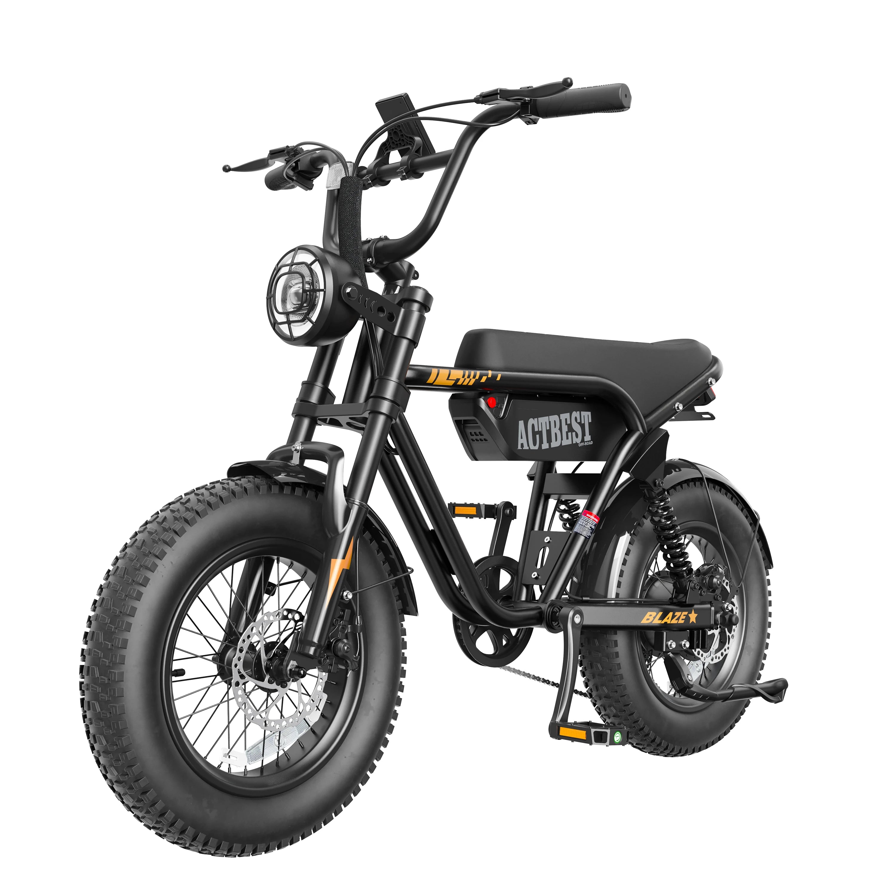 ActBest Blaze Electric BiNke, 16" Fat Tires Electric Mountain Bike, 1200W Peak Motor 48V 10.4Ah, 25 MPH 55Mi Range Off-Road Ebike with Full Suspension, with Free Bike Lock