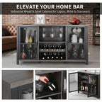 Industrial Drinks Credenza 47 Inch For Kitchen Home Bar Living Room, Sideboard Buffet Wine Rack Farmhouse Wood Furniture Storage Cabinet