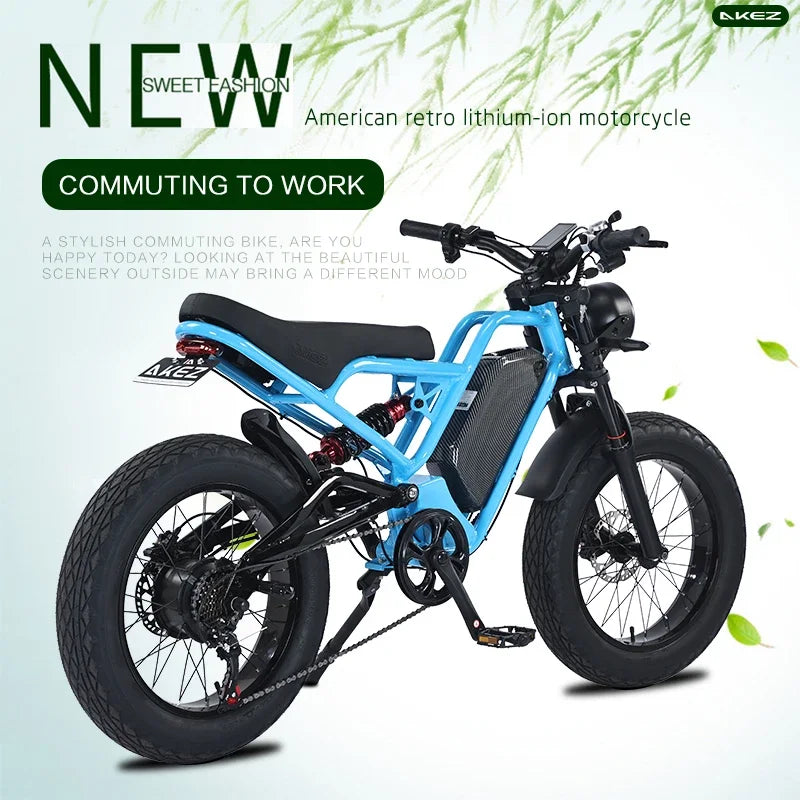 US Warehouse AKEZ  48V 18Ah Long Range 1500W Electric Bike, Fat Tire Off-Road E-Bike with Hydraulic Brakes