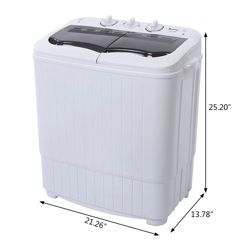 Portable Washing Machine - Compact Twin Tub Mini Washer & Spin Dryer Combo with Built-in Gravity Drain, 110V Electric Laundry Machine for Apartments, Dorms, RV, Camping - Energy Efficient, Quiet, Space Saving, No Installation