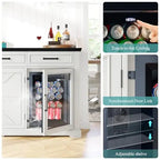 White 60-Inch Farmhouse Beverage Station Cabinet With Built-In Cooler, Three Drawers, And Glass-Front Wine Storage For Kitchen
