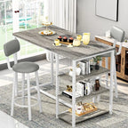 Grey 2-Piece Counter Height Table Set with Storage and Stools for Kitchen or Dining Area