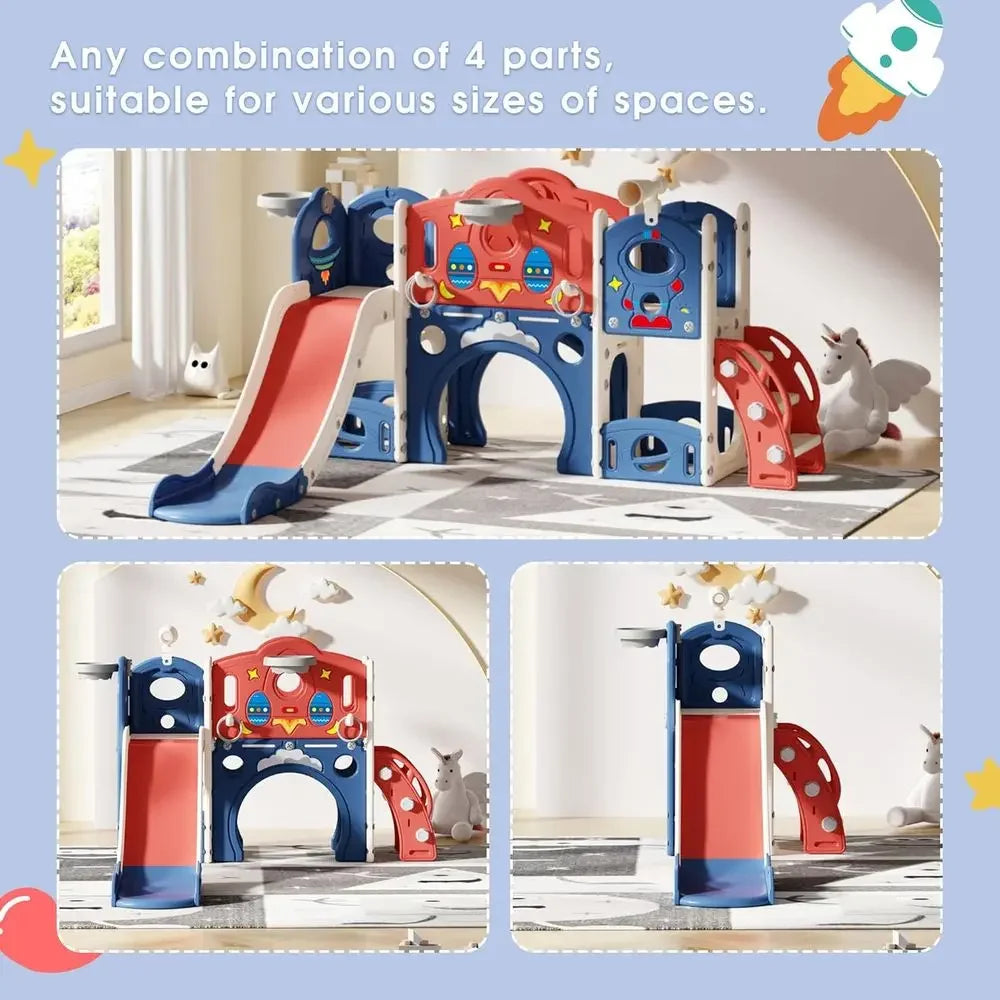 Castle-Themed Playhouse for Toddlers: 1-3 Years, Outdoor & Indoor Playset with Climber and Slide (Blue)