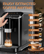 Fully Automatic Espresso Machine, Touchscreen Coffee Maker w/Built-in Grinder, Auto Milk Frother for Latte Cappuccino, 1.5L Water Tank & Dual Boiler Heating, Black/Silver 120V 1350W
