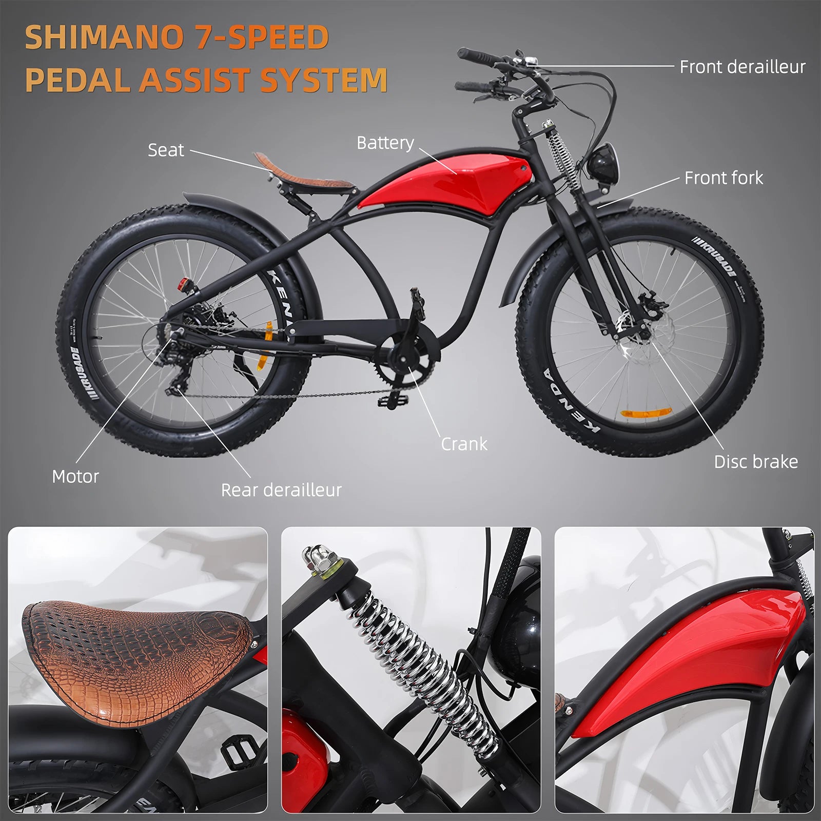 Xtion 750W 28MPH Electric Mountain Bike, Ebike 48V 15Ah 37Mile All-Terrain Fat Tire Bicycle, Dual Suspension 7 Speed