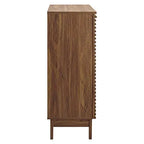 Walnut Mid-Century Bar Cabinet With Slatted Doors, Wine Rack And Dual Drawers For Home Storage