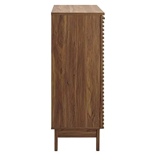 Walnut Mid-Century Bar Cabinet With Slatted Doors, Wine Rack And Dual Drawers For Home Storage