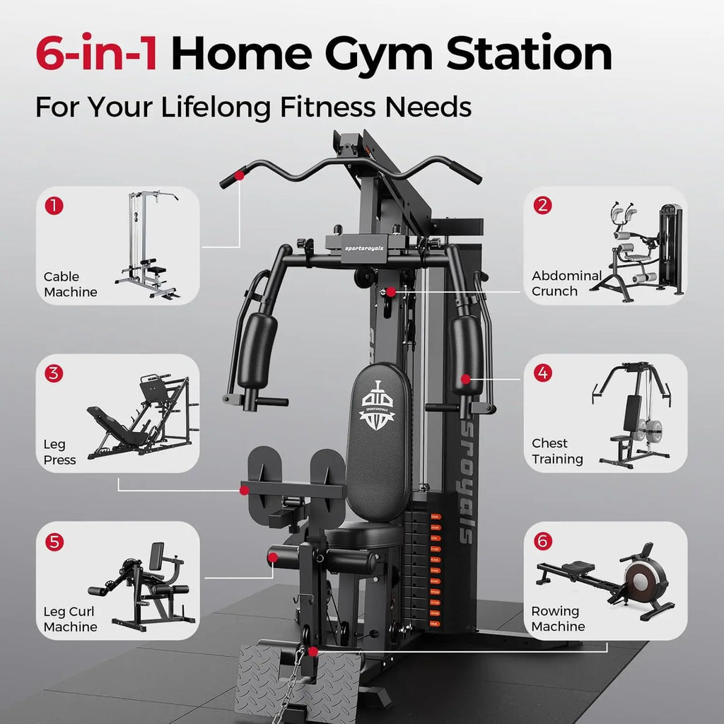 Sportsroyals Home Gym Equipment, 150LBS Weight Stack, Full Body Workout Machine with Pulley System for Strength Training