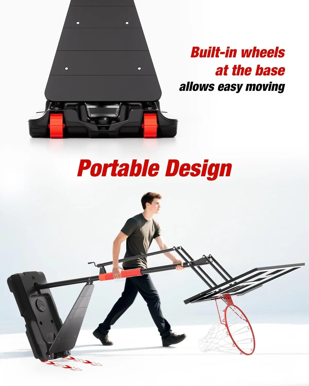 Outdoor Adjustable Basketball Hoop, 45 Inch Backboard, Black & Red, 10FT Height Portable System for Backyard & Driveway Play
