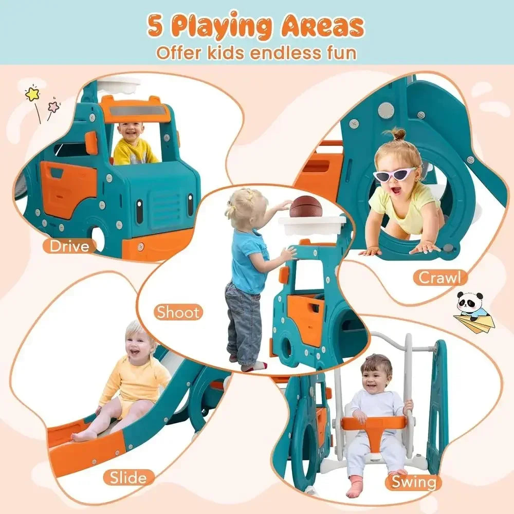 Toddler Swing and Slide Set with Basketball, Climber, and Tunnel - Outdoor Playground Equipment for Kids