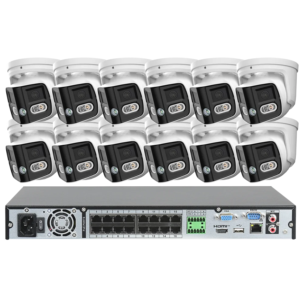 16CH NVR 8MP Dual Lens POE IP Camera Full Color Night Vision 180 Degree 4K Security Camera Outdoor Video Surveillance System