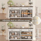 Large 65 Storage Cabinet with 3 Drawers and 4 Doors, White Kitchen Sideboard or Living Room Coffee Bar Wine Cabinet