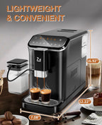 20 Bar Fully Automatic Espresso Machine With Grinder Milk Frother One-Touch 6 Recipes 1.5L Tank Self-Cleaning For Home Office