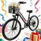 26" Electric Bike for Adults, 500W Peak Motor, 20MPH, 35+ Miles Range, 432Wh Battery, Commuter Ebike with Basket, 7-Speed, Lightweight