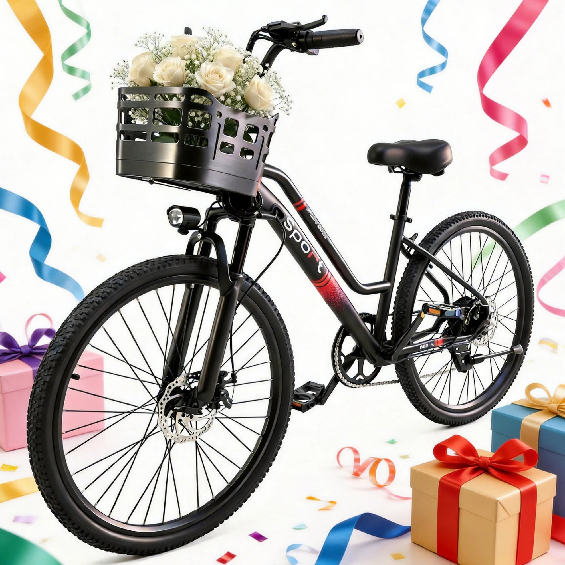 26" Electric Bike for Adults, 500W Peak Motor, 20MPH, 35+ Miles Range, 432Wh Battery, Commuter Ebike with Basket, 7-Speed, Lightweight
