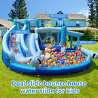 Blue And White Dual Slide Water Slide Combo 3-in-1 Fun with Slide Pool Water Gun And Play Area for Endless Summer Exciting