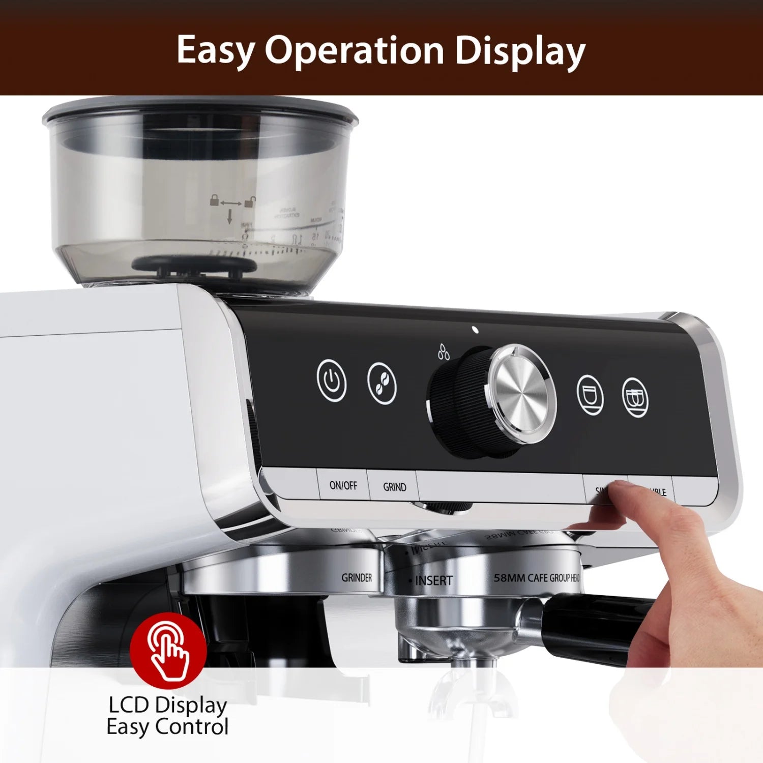 20 Bar Semi Automatic Espresso Machine, Professional Coffee Machine with Built-in Grinder & Milk Frother – 2.8L Removable Water Tank – Coffee Maker for Home, Latte, Cappuccino