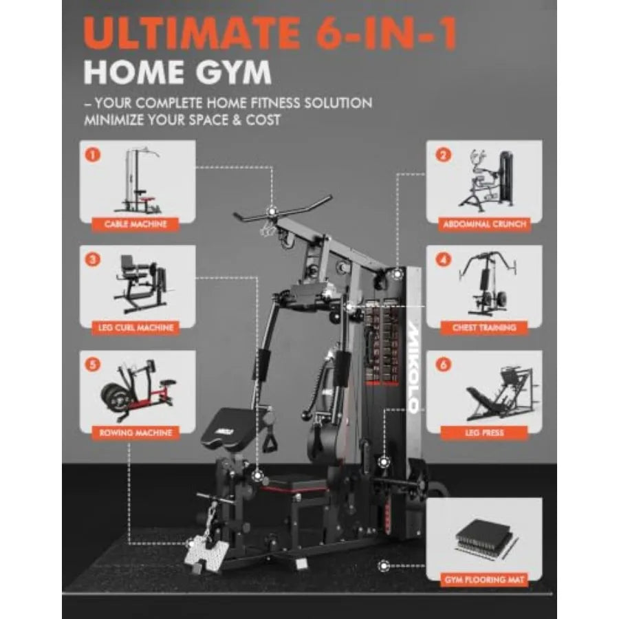 Home Gym, Workout Station with 50LBS Weight Stack, Multifunctional Home Gym Equipment, Exercise Equipment for Full Body Strengt