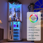 Illuminated Tall Wine Bar Cabinet with Mirror and Adjustable Shelves for Dining or Living Room