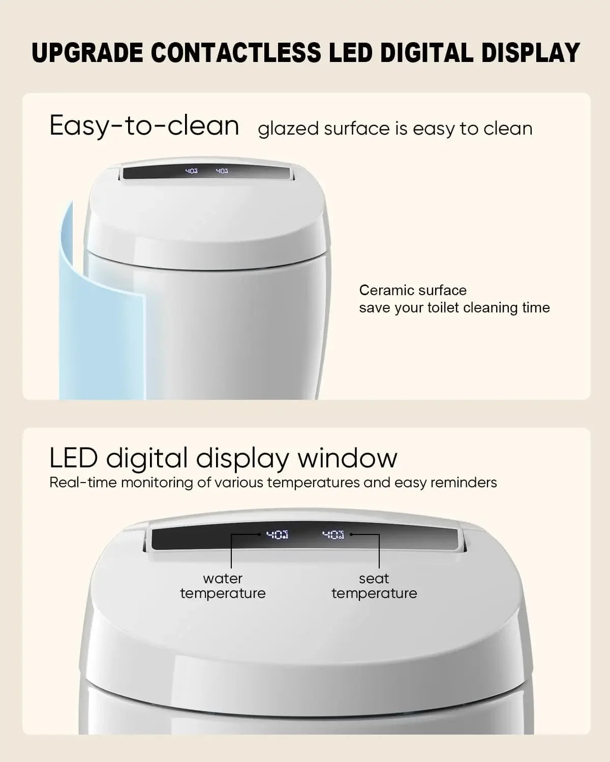 Smart Bidet Toilet with Warm Water Spray, Dryer, Auto Flush & Heated Seat, LED Display