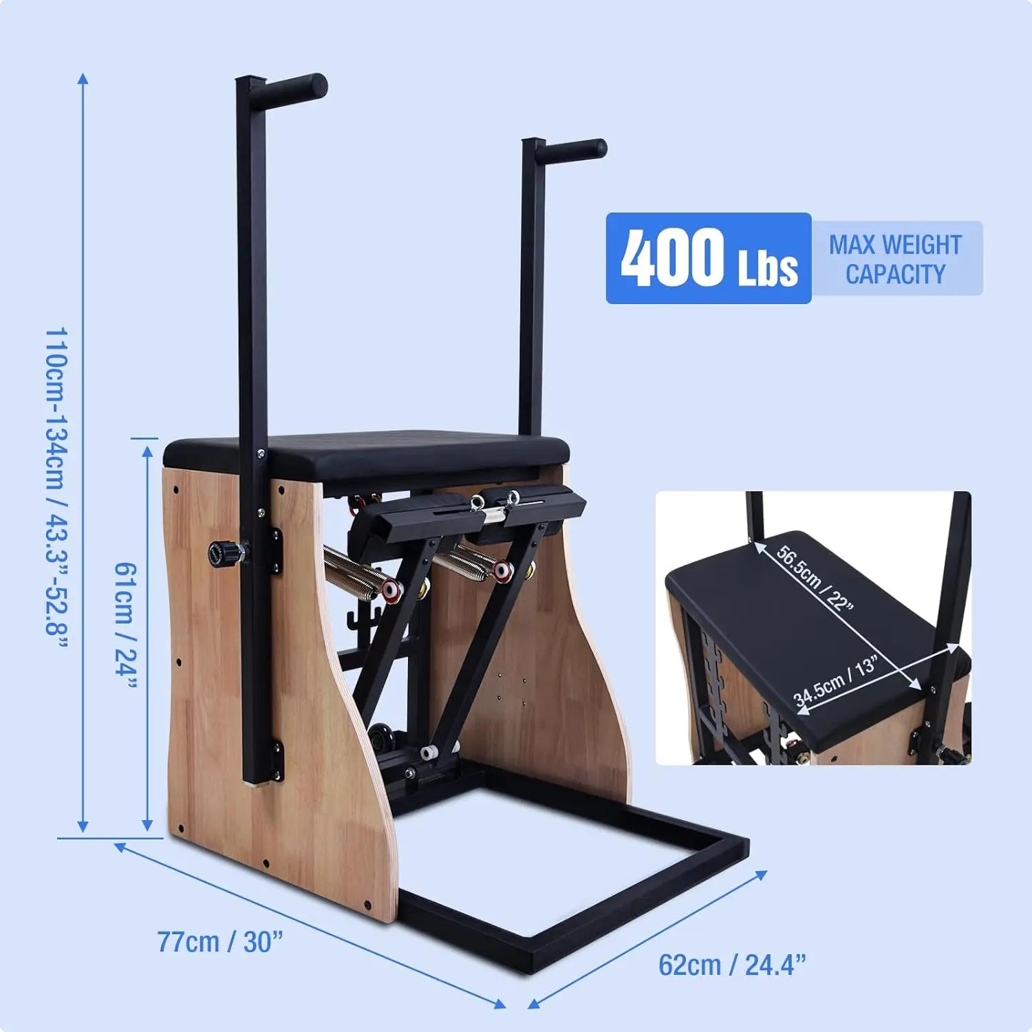 Pilates Chair Wunda Chair Pilates Combo Chair with Handles Split Pedals Reformer Machine 4-Level Resistance for Yoga Core Training Rehabilitation Includes Non-Slip Socks