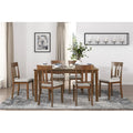 Cherry Finish 7-Piece Dining Set with Table and 6 Chairs, Textured Fabric Seats, Classic Wooden Design